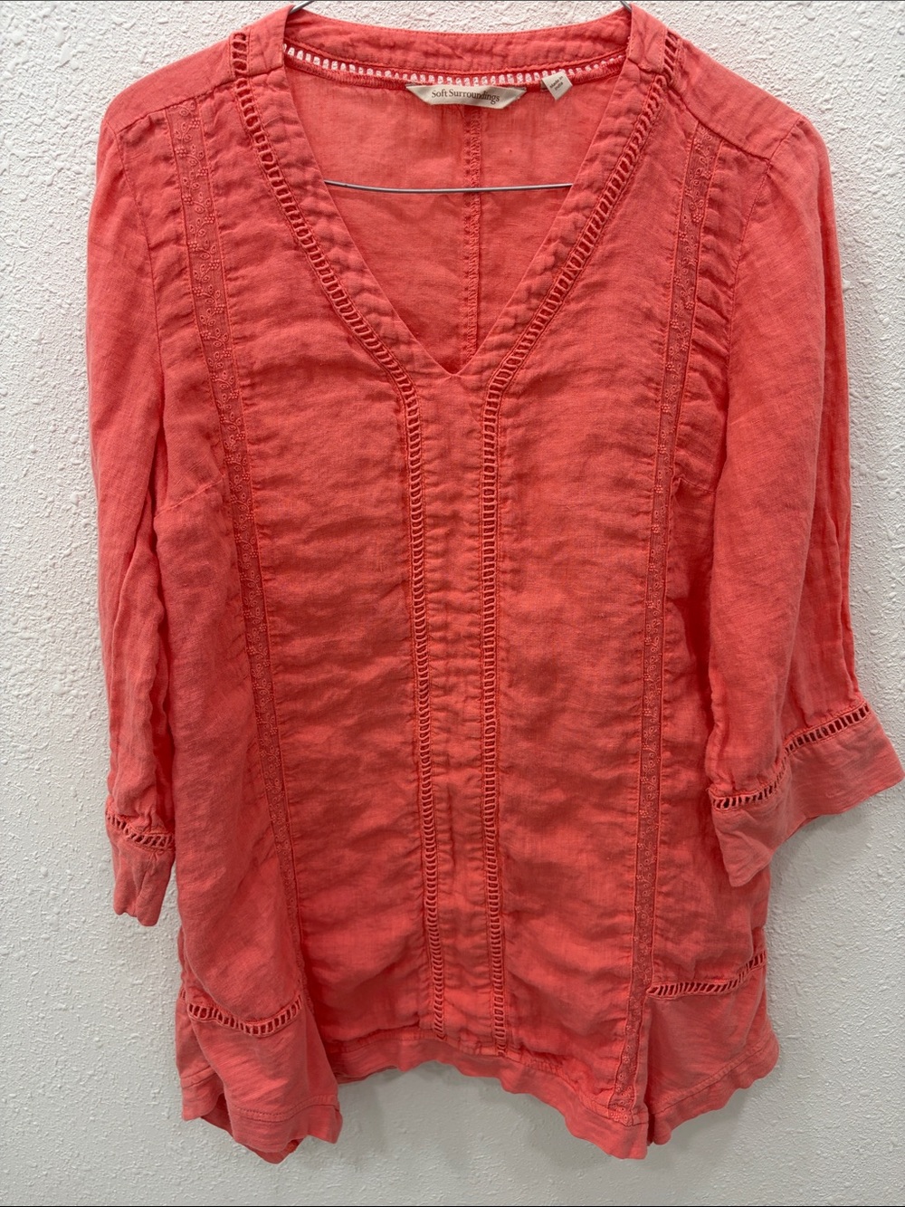 Soft Surroundings V-Neck Crochet-Trim Linen Tunic